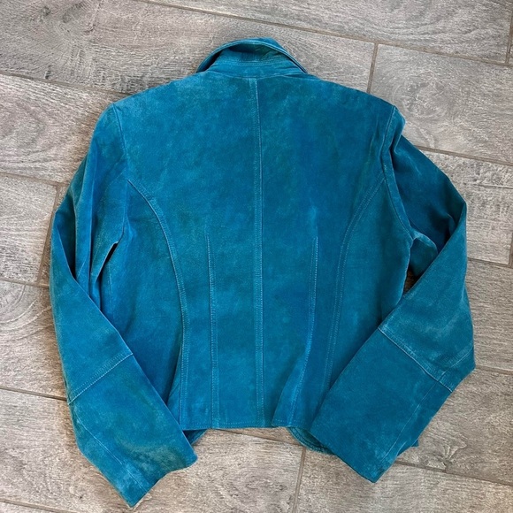 Vintage genuine leather suede turquoise jacket - Picture 4 of 4